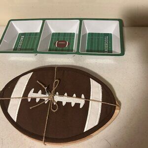 New Football Cutting Board with Divided Tray and Hot pad